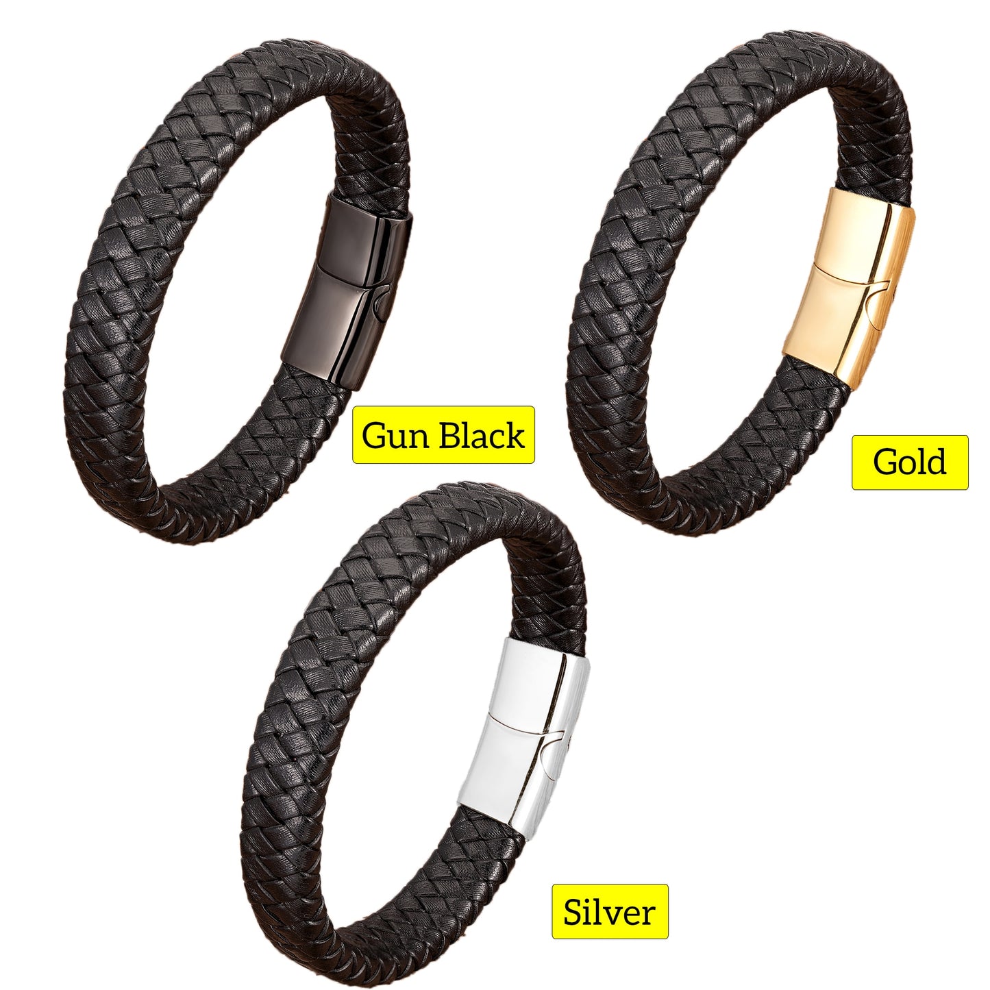 Leather Rope-Braided Bracelet - Magnetic Clasp