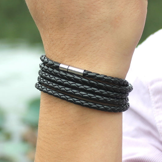 Bold and Braided: Multi-Layer Leather Bracelet
