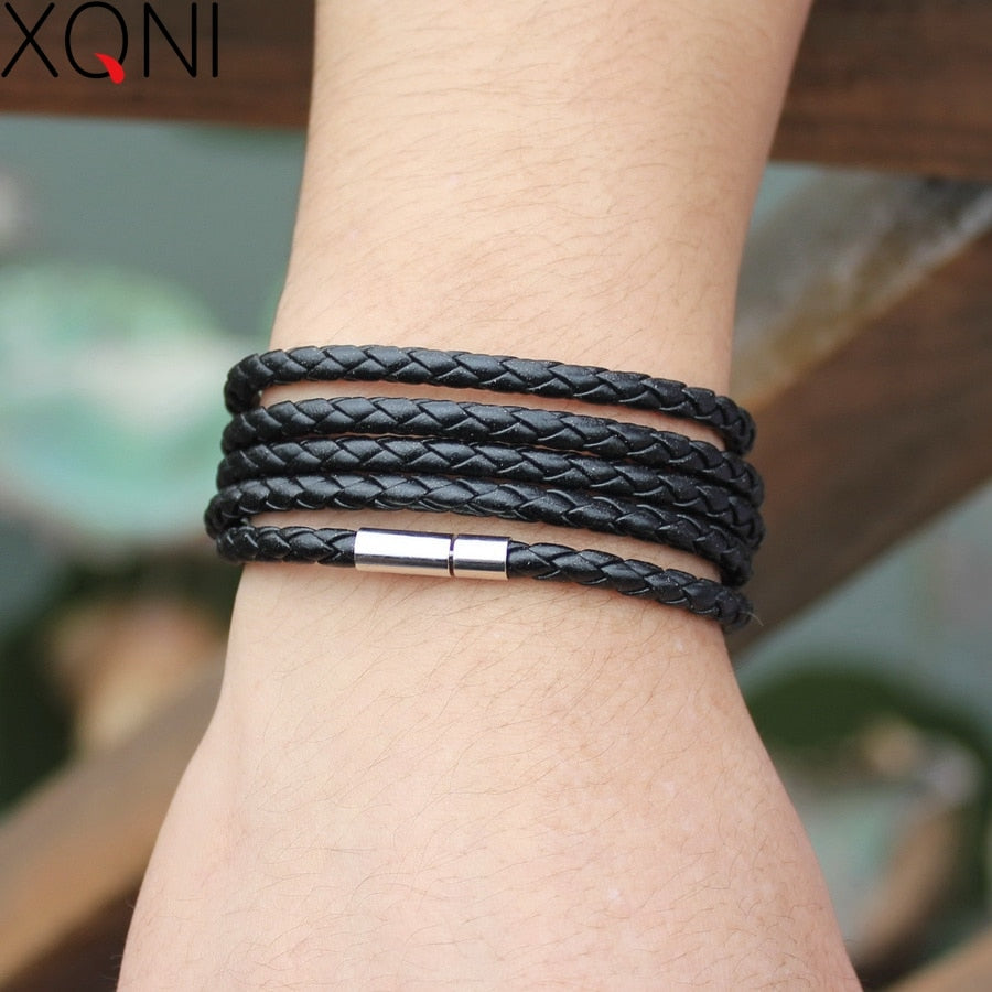 Bold and Braided: Multi-Layer Leather Bracelet