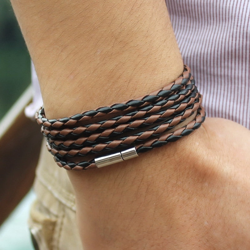 Bold and Braided: Multi-Layer Leather Bracelet