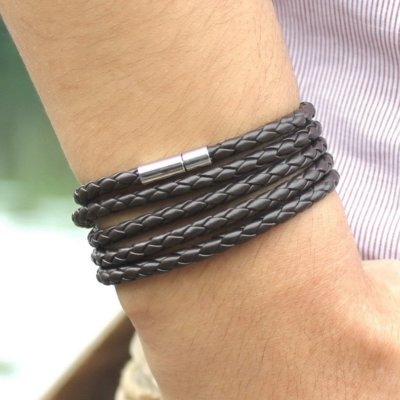 Bold and Braided: Multi-Layer Leather Bracelet