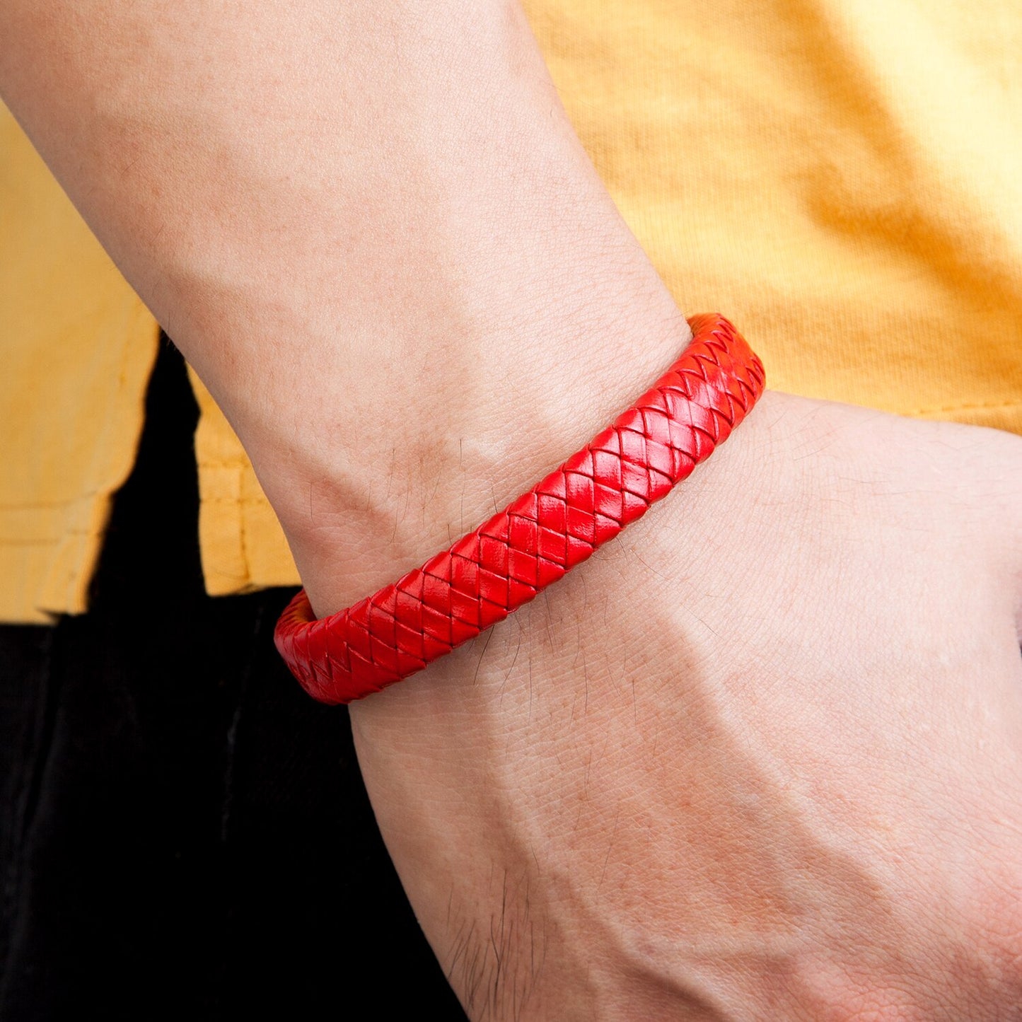 Leather Rope-Braided Bracelet - Magnetic Clasp