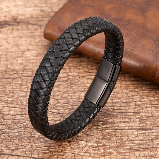 Leather Rope-Braided Bracelet - Magnetic Clasp