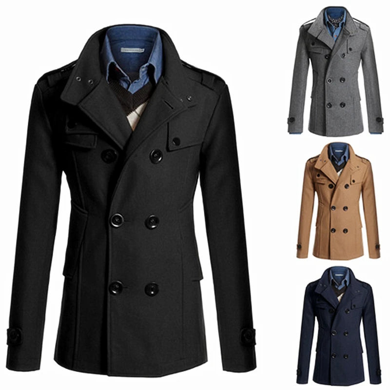 Classic Double-Breasted Wool Coat for Men