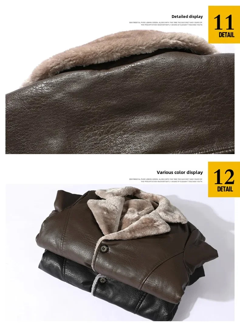 Rugged Style, Ultimate Warmth: Men's Faux Leather Winter Coat