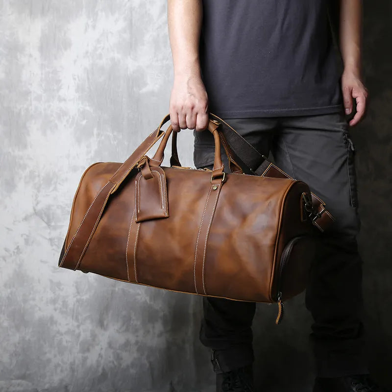 Retro Crazy Horse Leather Duffle Bag: A Timeless Travel Companion