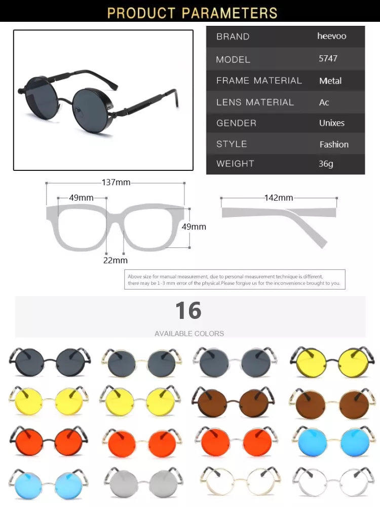 Heevoo's Metal Steampunk Sunglasses - Vintage Round Glasses