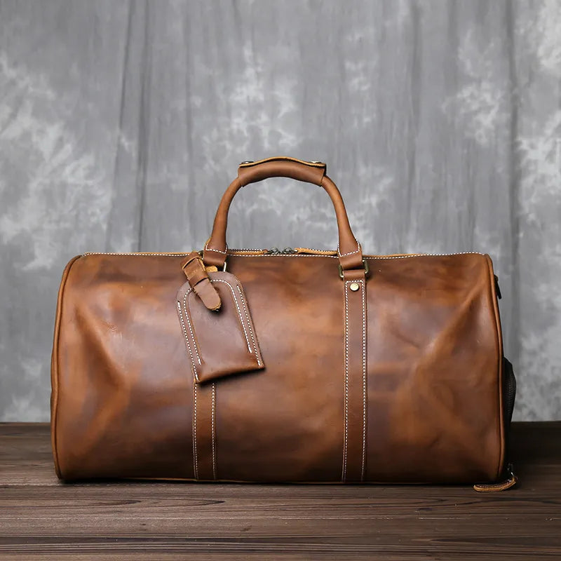Retro Crazy Horse Leather Duffle Bag: A Timeless Travel Companion