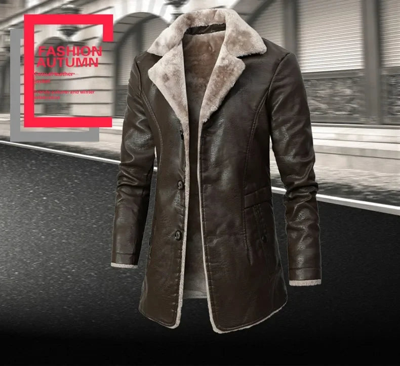 Rugged Style, Ultimate Warmth: Men's Faux Leather Winter Coat
