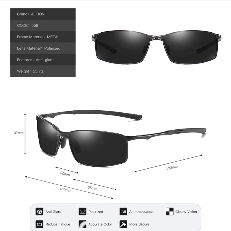 Aoron Polarized Sunglasses - Stylish Metal Frame Goggles with UV400 Protection