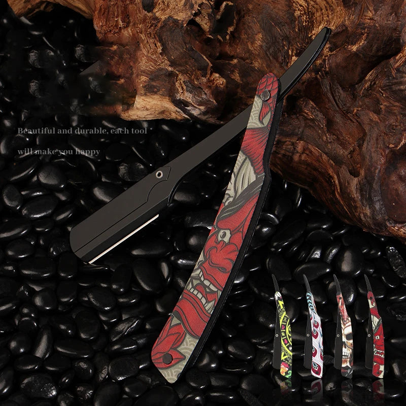 Colourful Professional Straight Edge Razor - Stainless Steel Manual Shaver for Precision Beard Cutting