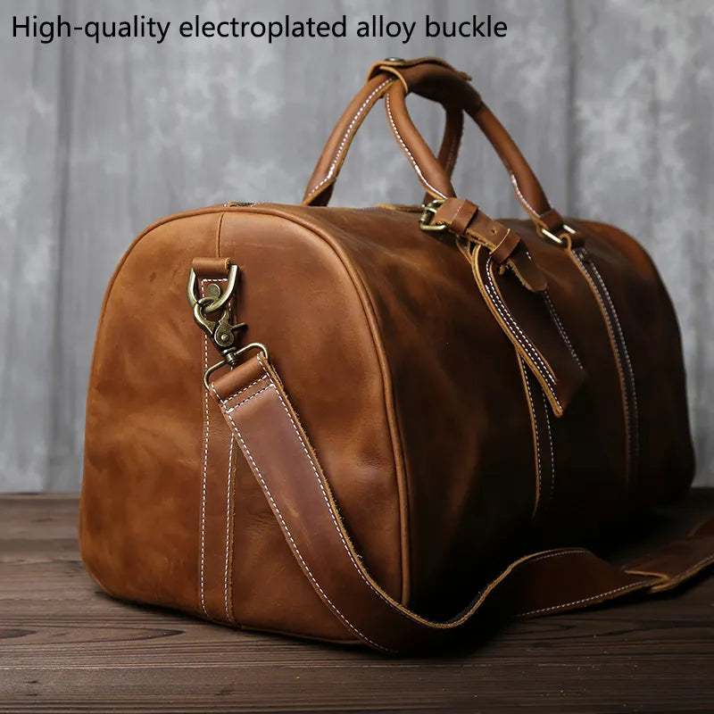 Retro Crazy Horse Leather Duffle Bag: A Timeless Travel Companion