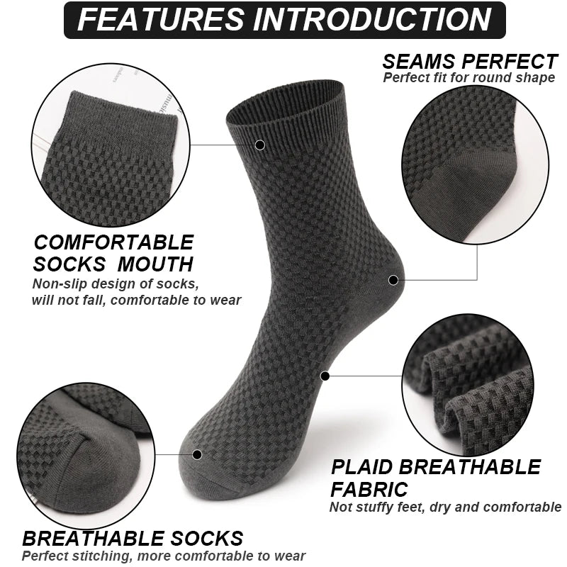 10 Pairs Bamboo Fiber Socks - Long Business Socks, Soft and Breathable, High Quality