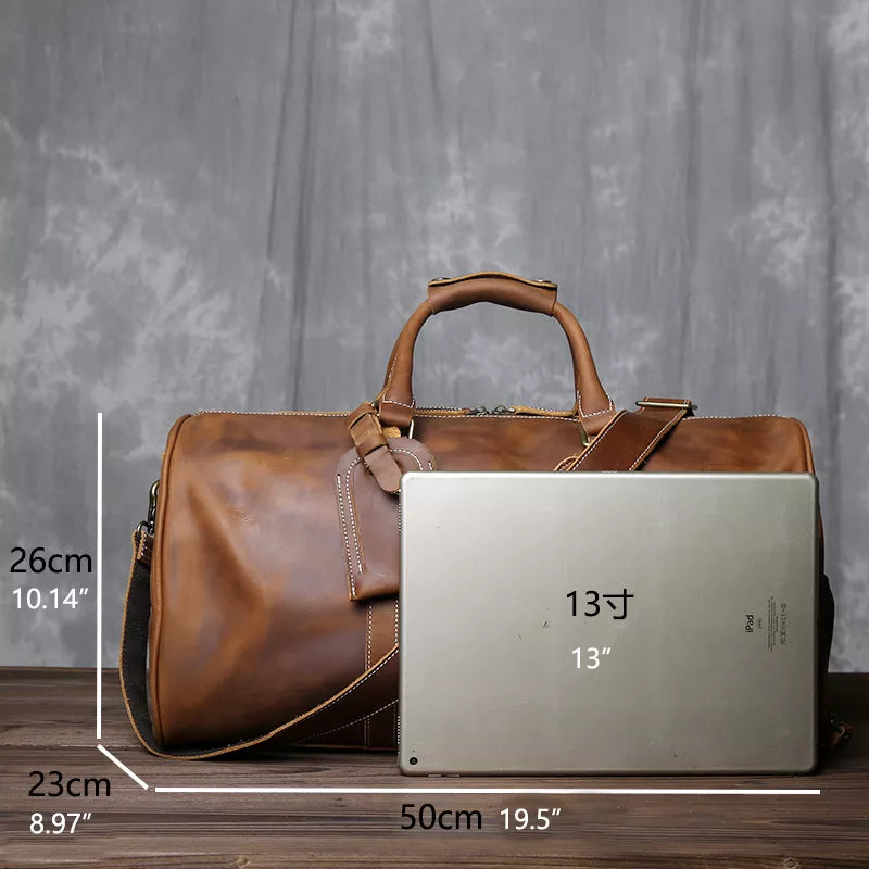 Retro Crazy Horse Leather Duffle Bag: A Timeless Travel Companion