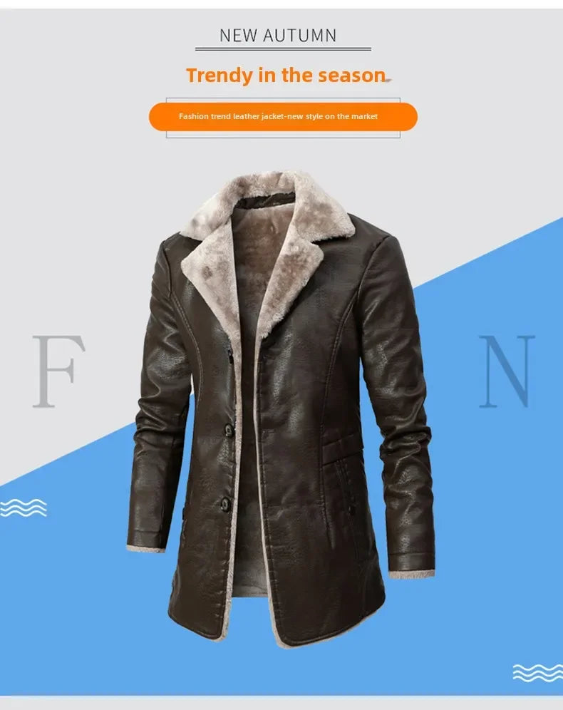 Rugged Style, Ultimate Warmth: Men's Faux Leather Winter Coat